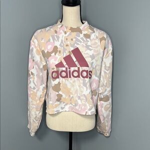 Adidas Women’s Pink/Beige Camouflage Cropped Sweatshirt Sz L